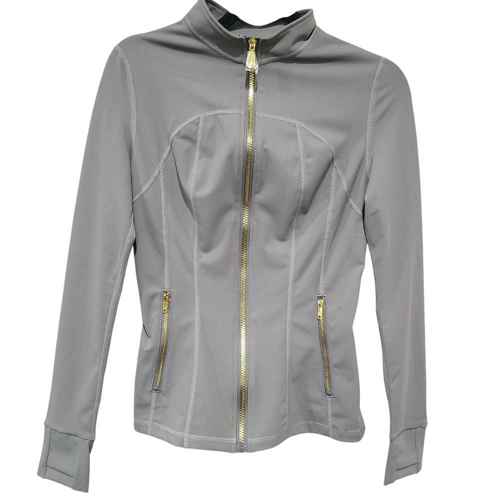 Uncia Active Women Gray Full Zip Track Jacket Gold Hardware Size M Slim Fit